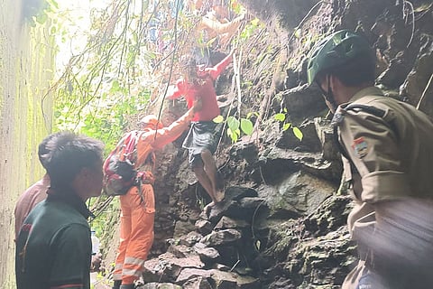 NDRF personnel during a rescue operation at Lincholi, in Rudraprayag